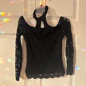 Women’s size small black lace off shoulder top with neck band accent
